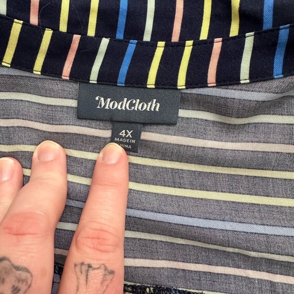 EUC ModCloth 4X striped button down beach 3/4 sleeve top - Picture 4 of 5
